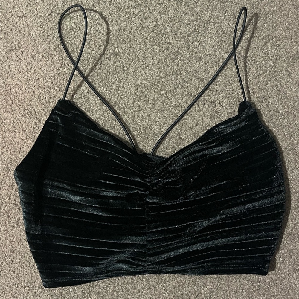 Wild Fable Black Velvet Cropped Top